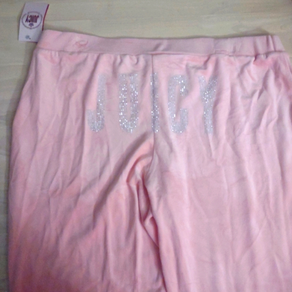Juicy by Juicy Couture Sweet Blossom Pink Velvet Velour Pants Crystal Rhinestone